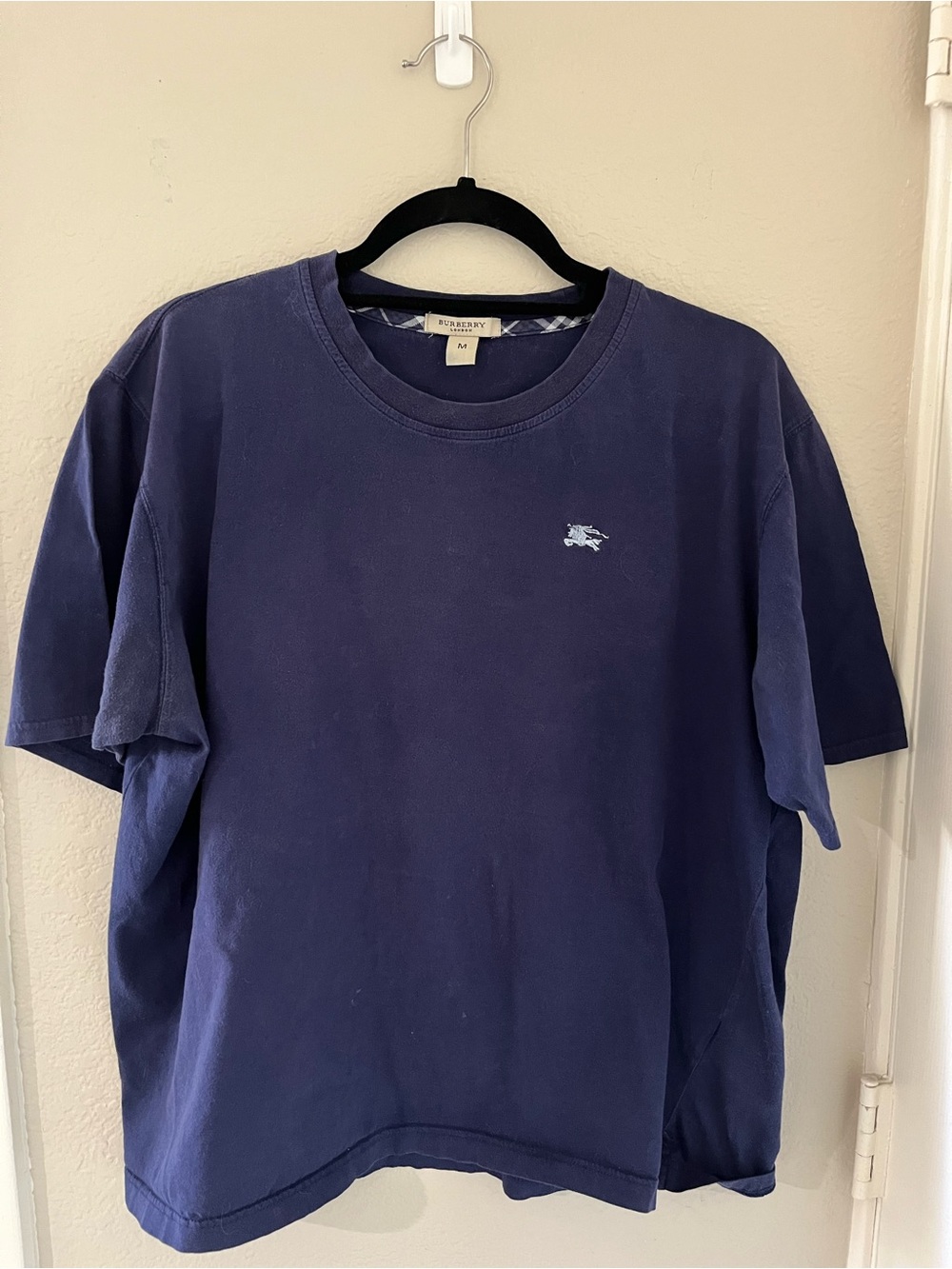 Burberry London Men’s Navy Blue Embroidered Equestrian Knight Logo T-Shirt